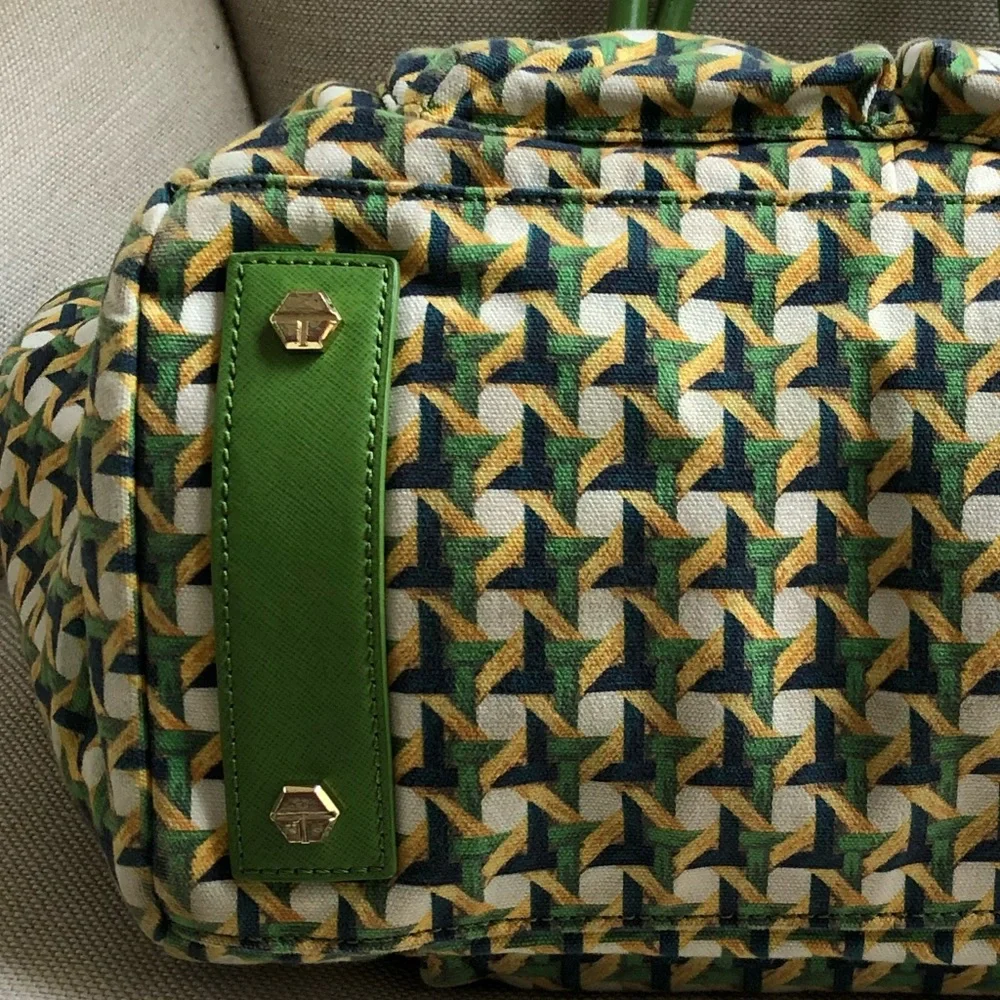 Tory Burch Tote Carryall Green Canvas Print Katie